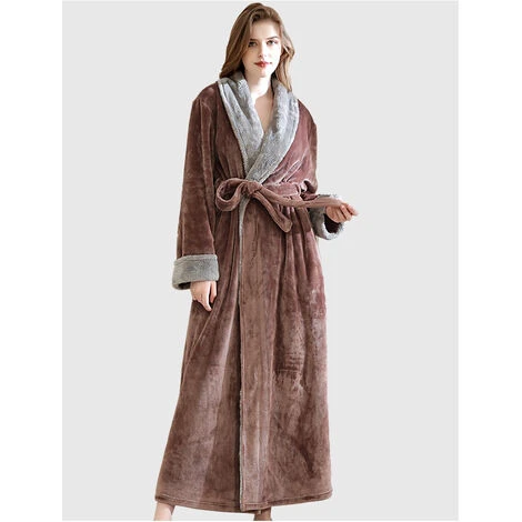 Peignoir Polaire Femme, Robe De Chambre Peignoir à Doux Avec Poches Hiver Cadeau De Noël L Violet – Image 2