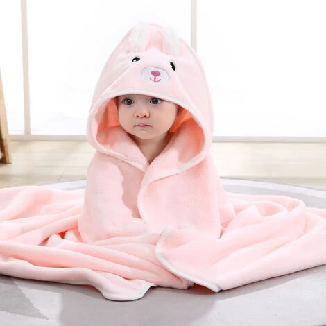 Cape De Bain Bébé à Capuche, Coton Sortie De Bain Bébé Avec Design Animal, Drap Serviette De Bain Pour Bébé Nouveau-né (Lapin Rose)