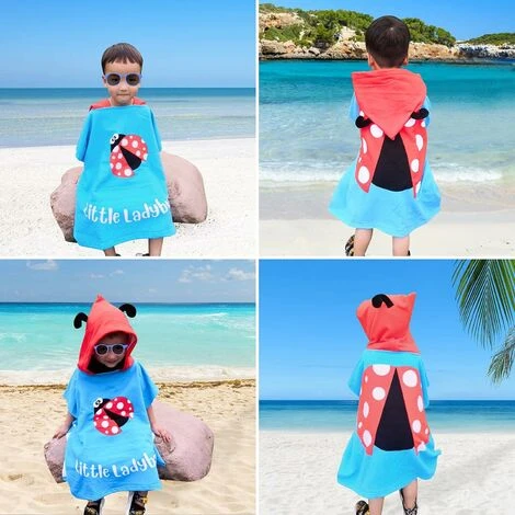 Poncho De Bain à Capuche Enfants, Microfibre Serviette De Bain Enfants Serviette De Plage Cape De Bain Super Doux Poncho à Capuche Pour Filles Garçons Enfants De 2 à 8 Ans (Coccinelle) – Image 2