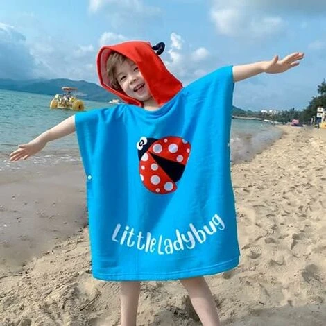Poncho De Bain à Capuche Enfants, Microfibre Serviette De Bain Enfants Serviette De Plage Cape De Bain Super Doux Poncho à Capuche Pour Filles Garçons Enfants De 2 à 8 Ans (Coccinelle) – Image 3
