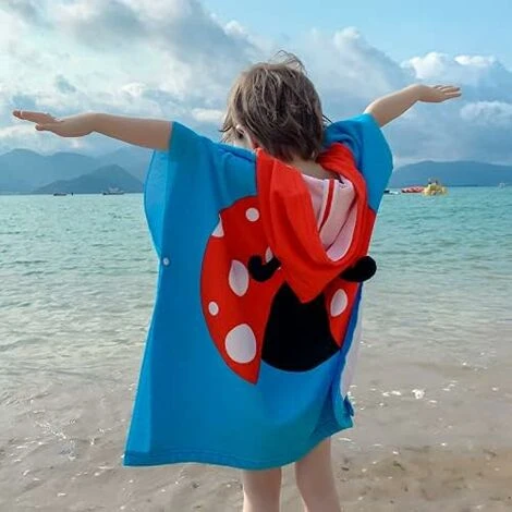 Poncho De Bain à Capuche Enfants, Microfibre Serviette De Bain Enfants Serviette De Plage Cape De Bain Super Doux Poncho à Capuche Pour Filles Garçons Enfants De 2 à 8 Ans (Coccinelle) – Image 4