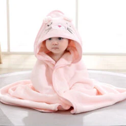 Cape De Bain Bébé à Capuche, Coton Sortie De Bain Bébé Avec Design Animal, Drap Serviette De Bain Pour Bébé Nouveau-né (chaton Rose)