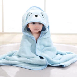 Cape De Bain Bébé à Capuche, Coton Sortie De Bain Bébé Avec Design Animal, Drap Serviette De Bain Pour Bébé Nouveau-né (chiot Bleu)