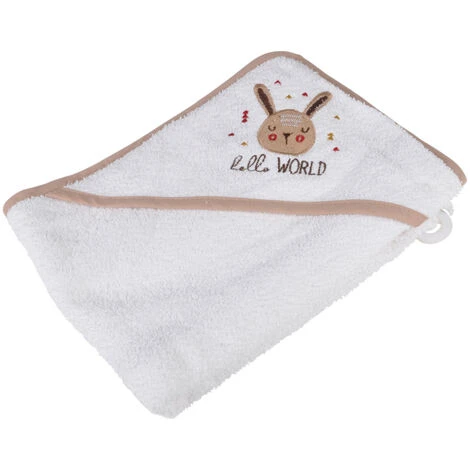 Cape De Bain Brodée Lapinou Blanc Taupe 75 X 75 Cm