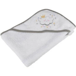 Cape De Bain Brodée Nuage Blanc Et Gris 75 X 75 Cm