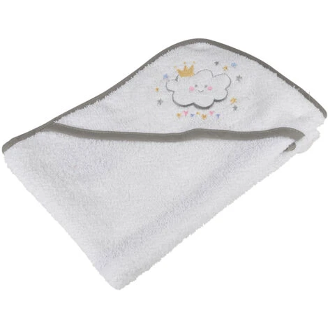 Cape De Bain Brodée Nuage Blanc Et Gris 75 X 75 Cm