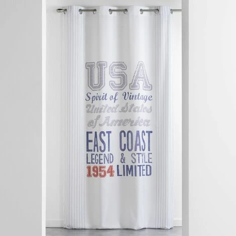 Rideau A Oeillets Imprime Microfibre East Coast Des.Plage 140 X 260 Cm