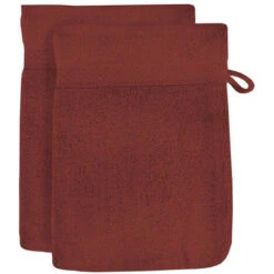 Lot De 2 Gants De Toilette En Coton 500 Gr/m2 LAGUNE Brique, Par Soleil D'ocre