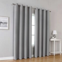 Rideaux Occultants Thermiques Pour Salon Et Chambre, 140240cm (HxL), Gris â Rideau Unis Opaque A Oeillets, Isolant Thermique (Chaud/Froid) Et Phonique, Lot De 2 Panneaux