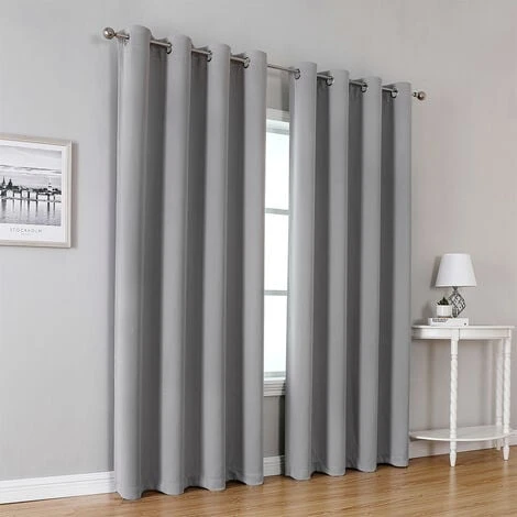 Rideaux Occultants Thermiques Pour Salon Et Chambre, 140240cm (HxL), Gris – Rideau Unis Opaque A Oeillets, Isolant Thermique (Chaud/Froid) Et Phonique, Lot De 2 Panneaux