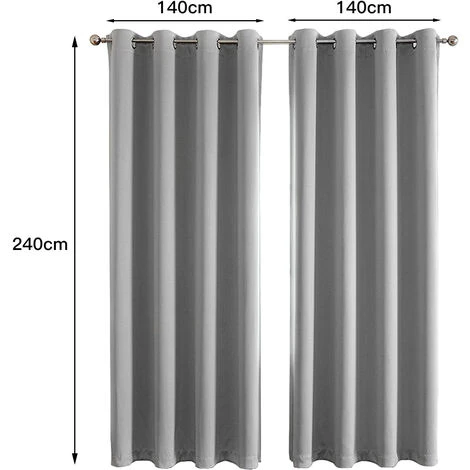 Rideaux Occultants Thermiques Pour Salon Et Chambre, 140240cm (HxL), Gris – Rideau Unis Opaque A Oeillets, Isolant Thermique (Chaud/Froid) Et Phonique, Lot De 2 Panneaux – Image 3