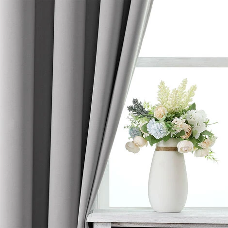 Rideaux Occultants Thermiques Pour Salon Et Chambre, 140240cm (HxL), Gris – Rideau Unis Opaque A Oeillets, Isolant Thermique (Chaud/Froid) Et Phonique, Lot De 2 Panneaux – Image 5