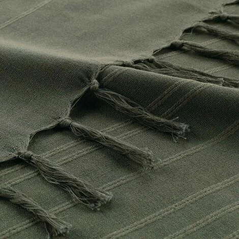 Plaid Ou Jete De Canape Coton 150 X 150 Cm Lilie Kaki â Image 2