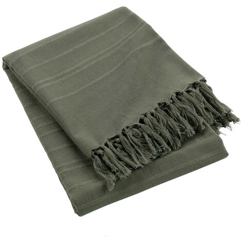 Plaid Ou Jete De Canape Coton 150 X 150 Cm Lilie Kaki â Image 3