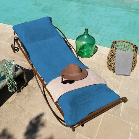 Serviette De Plage à Rabat Pour Transat De Bain, 100 % Coton - 75 X 200 Cm - Bleu - Vivezen – Image 4