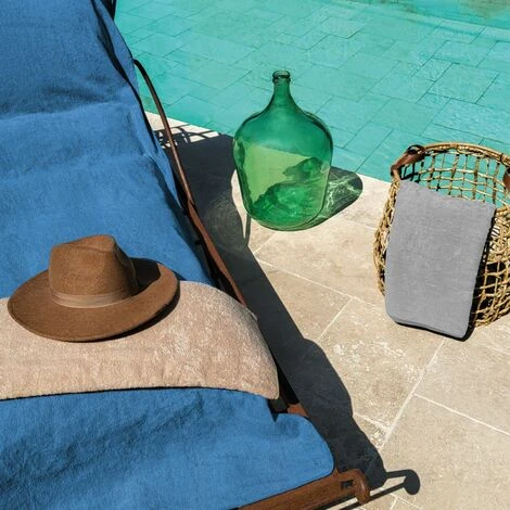 Serviette De Plage à Rabat Pour Transat De Bain, 100 % Coton - 75 X 200 Cm - Bleu - Vivezen – Image 5