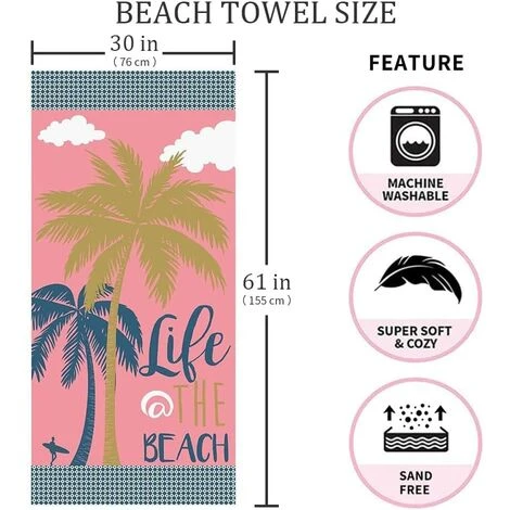 Serviette De Bain 152,4 X 76,2 X 0,02 Cm (L X L X H) Serviette De Plage, Serviettes De Plage En Microfibre Pour Adultes, Serviettes De Piscine à Séchage Rapide Pour Nageurs Serviettes De Plage Sans Sa – Image 2