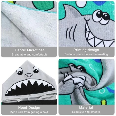 Cape De Bain Enfant Poncho De Bain Enfant Serviette De Bain Enfants Serviette De Plage à Capuche Motifs Mignons Usage Multiple Pour Enfants De 2 à 8 Ans – Image 4