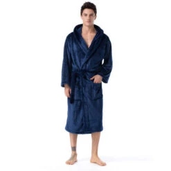 Déstockage Peignoir D'intérieur/Peignoir De Bain à Capuche Pour Femme Et Homme Tailles Peignoir Adulte Bleu Marine XL