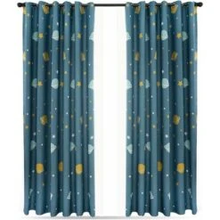 2 PiÚces 1.52.5M Rideaux PlanÚte Bleue, Rideaux Occultants Enfants Rideaux, Occultants En Polyester Rideaux De Chambre à Coucher De PlanÚtes Bleues De Dessin Animé Pour Chambre