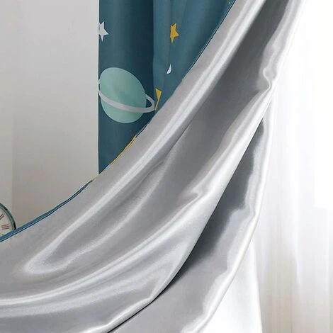 2 Pièces 1.52.5M Rideaux Planète Bleue, Rideaux Occultants Enfants Rideaux, Occultants En Polyester Rideaux De Chambre à Coucher De Planètes Bleues De Dessin Animé Pour Chambre – Image 4