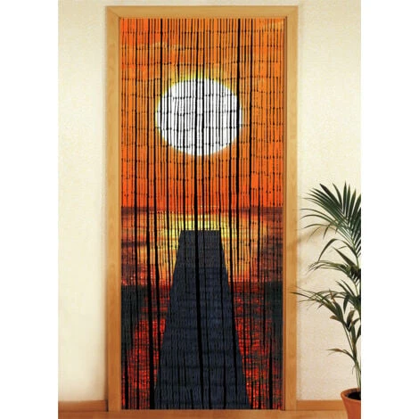 WENKO Rideau Bambou, Rideau De Porte, Coucher De Soleil, Rideau Mouche, Bambou, 90x200 Cm, Multicolore â Image 2