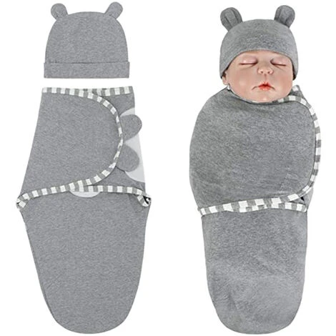 Lange Pour Bébé Avec Bonnet Linges Pour Bébé Nouveau-né En Coton Biologique Confortable, Gigoteuse Pour Bébé Fille Garçon 0-3 Mois – Image 2