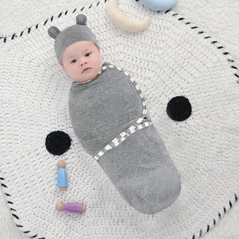 Lange Pour Bébé Avec Bonnet Linges Pour Bébé Nouveau-né En Coton Biologique Confortable, Gigoteuse Pour Bébé Fille Garçon 0-3 Mois – Image 3