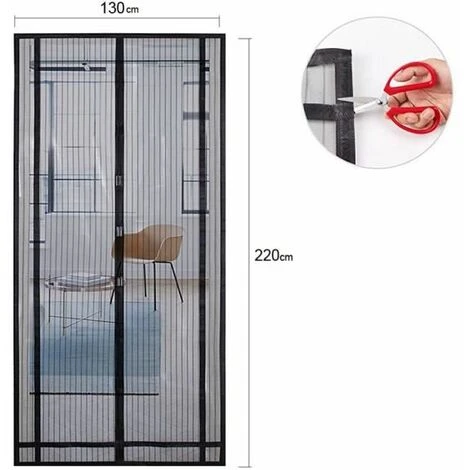 Moustiquaire Porte Fenetre Magnétique ,Totalement Magnétique, Sans Perçage L130 X H220cm Noir 1pcs FUIENKO
