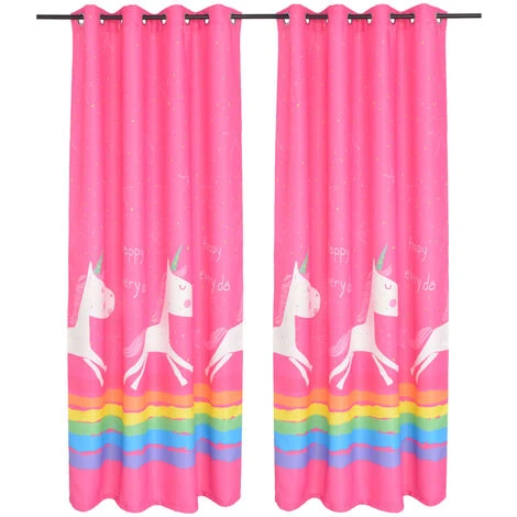 Rideau Occultant Imprimé Pour Enfants 2 Pcs 140 X 240 Cm Rose VidaXL