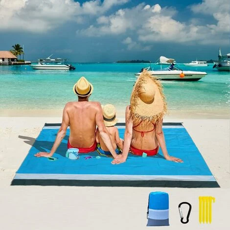 READCLY-Tapis De Plage 200x210cm Serviette De Plage Anti Sable Matelas De Sol Impermeable Avec 4 Piquets, Tapis Couverture Pique Niques Pliable Plage Accessoire Panier Tapis De Jardin Exterieur 4-6 Pe