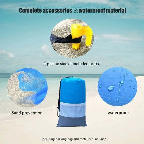 READCLY-Tapis De Plage 200x210cm Serviette De Plage Anti Sable Matelas De Sol Impermeable Avec 4 Piquets, Tapis Couverture Pique Niques Pliable Plage Accessoire Panier Tapis De Jardin Exterieur 4-6 Pe â Image 4