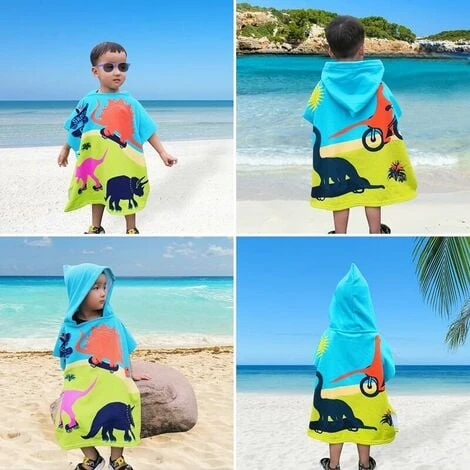 Ensoleillé Poncho De Bain à Capuche Enfants, Microfibre Serviette De Bain Enfants Serviette De Plage Cape De Bain Super Doux Poncho à Capuche Pour Filles Garçons Enfants De 2 à 8 Ans (Dinosaure) – Image 2