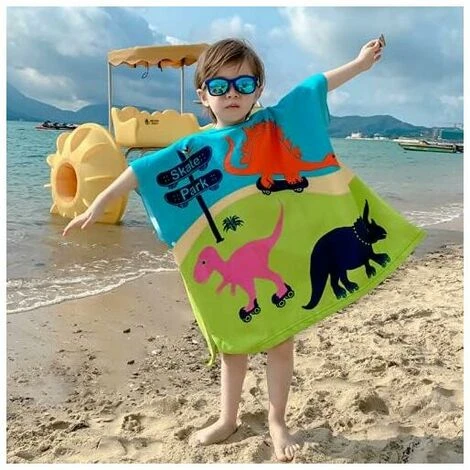 Ensoleillé Poncho De Bain à Capuche Enfants, Microfibre Serviette De Bain Enfants Serviette De Plage Cape De Bain Super Doux Poncho à Capuche Pour Filles Garçons Enfants De 2 à 8 Ans (Dinosaure) – Image 3