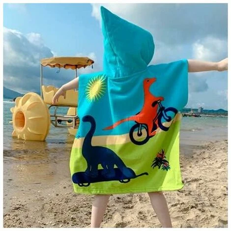 Ensoleillé Poncho De Bain à Capuche Enfants, Microfibre Serviette De Bain Enfants Serviette De Plage Cape De Bain Super Doux Poncho à Capuche Pour Filles Garçons Enfants De 2 à 8 Ans (Dinosaure) – Image 4