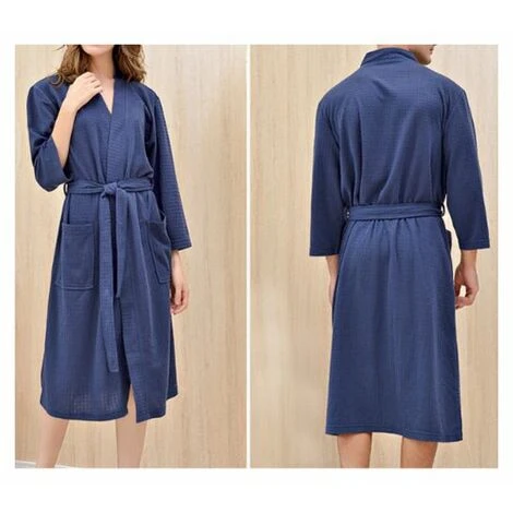 Peignoir Adulte Peignoir Gaufré Vêtements De Sauna Chemise De Nuit Fine Unisexe Violet Clair M – Image 4