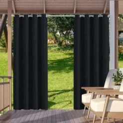 Rideau Imperméable Extérieur, Isolation Thermique, Coupe-Vent Et Protection UV Rideaux Occultants Convient Pour Les Jardins, Pavillons, Balcons,Terrasse (Noir, 2 PCS / 132 X 240 CM)