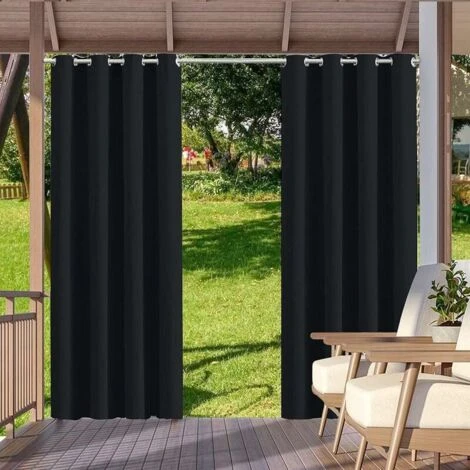 Rideau Imperméable Extérieur, Isolation Thermique, Coupe-Vent Et Protection UV Rideaux Occultants Convient Pour Les Jardins, Pavillons, Balcons,Terrasse (Noir, 2 PCS / 132 X 240 CM)
