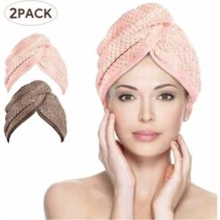 Déstockage Turban Pour Cheveux, 2 Pièces Serviette Turban En Microfibre à Séchage Rapide Serviette Absorbante Pour Cheveux Avec Bouton, Serviette Pour Cheveux Pour Tous Les Types De Cheveux (marron E