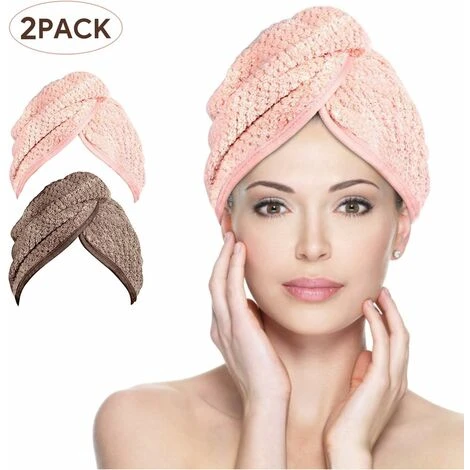 Déstockage Turban Pour Cheveux, 2 Pièces Serviette Turban En Microfibre à Séchage Rapide Serviette Absorbante Pour Cheveux Avec Bouton, Serviette Pour Cheveux Pour Tous Les Types De Cheveux (marron E