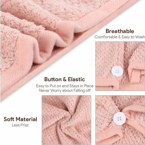 Déstockage Turban Pour Cheveux, 2 Pièces Serviette Turban En Microfibre à Séchage Rapide Serviette Absorbante Pour Cheveux Avec Bouton, Serviette Pour Cheveux Pour Tous Les Types De Cheveux (marron E – Image 2