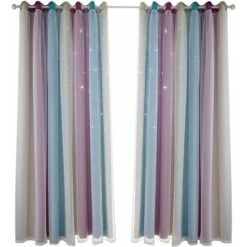 Rideaux étoiles Doubles Creux Rideaux étoiles Double Couche Pour Enfants Filles Chambre Chambre D'enfant Colorée Avec Voile Rideaux Pour Enfants Rideaux Bleus 53 "B X 63" H (134x160cm) Violet