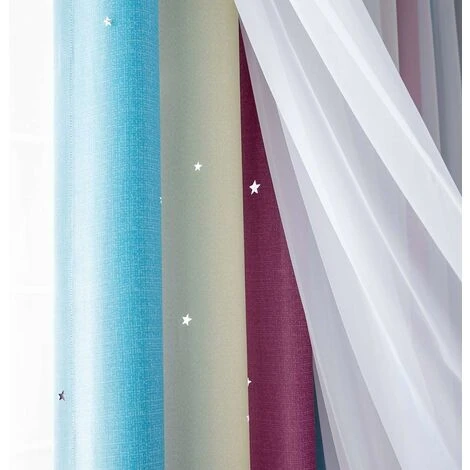 Rideaux étoiles Doubles Creux Rideaux étoiles Double Couche Pour Enfants Filles Chambre Chambre D'enfant Colorée Avec Voile Rideaux Pour Enfants Rideaux Bleus 53 "B X 63" H (134x160cm) Violet – Image 4