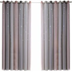 Rideaux étoiles Doubles Creux Rideaux étoiles Double Couche Pour Enfants Filles Chambre Chambre D'enfant Colorée Avec Voile Rideaux Pour Enfants Rideaux Bleus 53 "B X 83" H (134x210cm) Rose