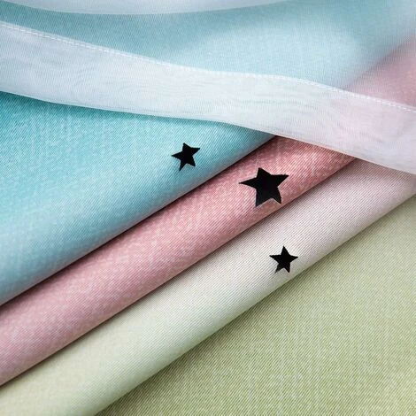 Rideaux étoiles Doubles Creux Rideaux étoiles Double Couche Pour Enfants Filles Chambre Chambre D'enfant Colorée Avec Voile Rideaux Pour Enfants Rideaux Bleus 53 "B X 83" H (134x210cm) Arc-en-ciel – Image 2