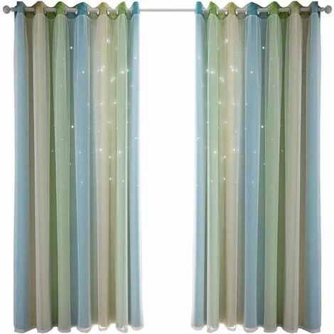 Rideaux Double Creux Étoiles Rideaux Étoiles Double Couche Pour Enfants Filles Chambre Coloré Chambre D'enfant Avec Voile Rideaux Pour Enfants Blueout Rideaux 53 "B X 63" H (134x160cm) Vert