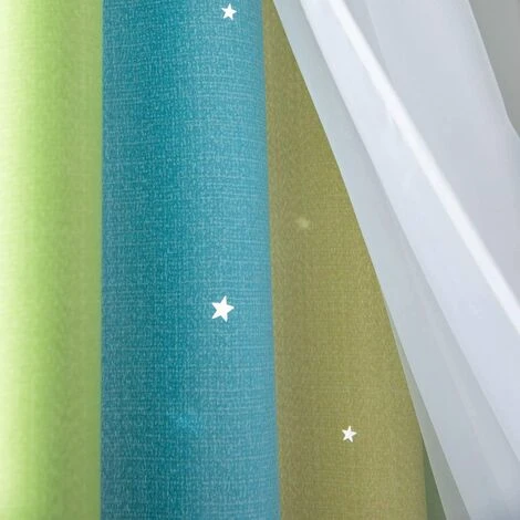 Rideaux Double Creux Étoiles Rideaux Étoiles Double Couche Pour Enfants Filles Chambre Coloré Chambre D'enfant Avec Voile Rideaux Pour Enfants Blueout Rideaux 53 "B X 63" H (134x160cm) Vert – Image 4