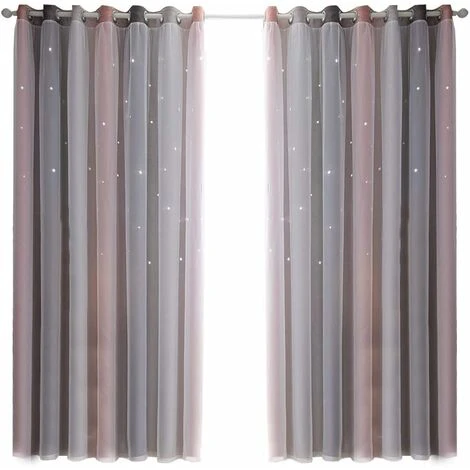 Rideaux Double Creux Étoiles Rideaux Étoiles Double Couche Pour Enfants Filles Chambre Coloré Chambre D'enfant Avec Voile Rideaux Pour Enfants Blueout Rideaux 53 "B X 63" H (134x160cm) Rose