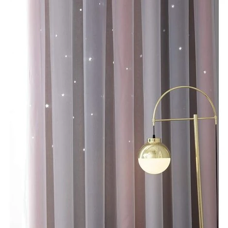 Rideaux Double Creux Étoiles Rideaux Étoiles Double Couche Pour Enfants Filles Chambre Coloré Chambre D'enfant Avec Voile Rideaux Pour Enfants Blueout Rideaux 53 "B X 63" H (134x160cm) Rose – Image 5