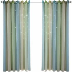 Rideaux étoiles Doubles Creux Rideaux étoiles Double Couche Pour Enfants Filles Chambre Chambre D'enfant Colorée Avec Voile Rideaux Pour Enfants Rideaux Bleus 53 "B X 83" H (134x210cm) Vert